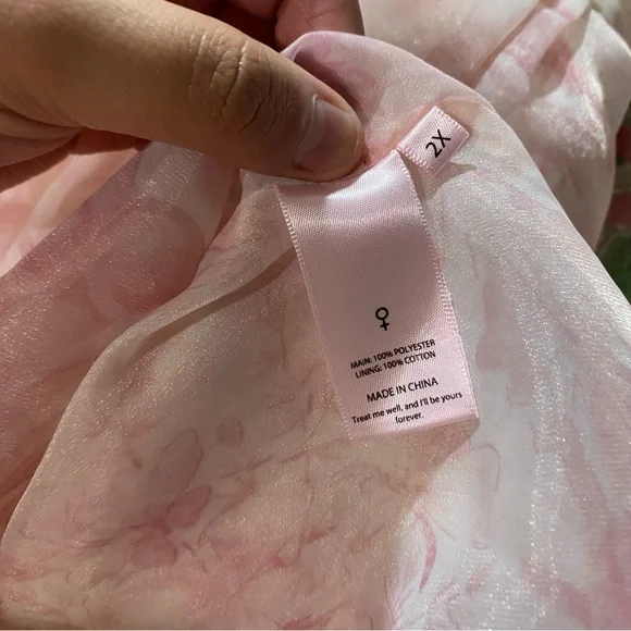 Selkie Puff Sleeve Organza Mini Babydoll Dress Pink Floral 2X - Picture 3 of 11